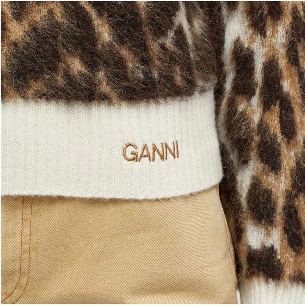 NEW Ganni Leopard Jacquard Alpaca Wool Blend Sweater Size Small Animal Print - Picture 3 of 11